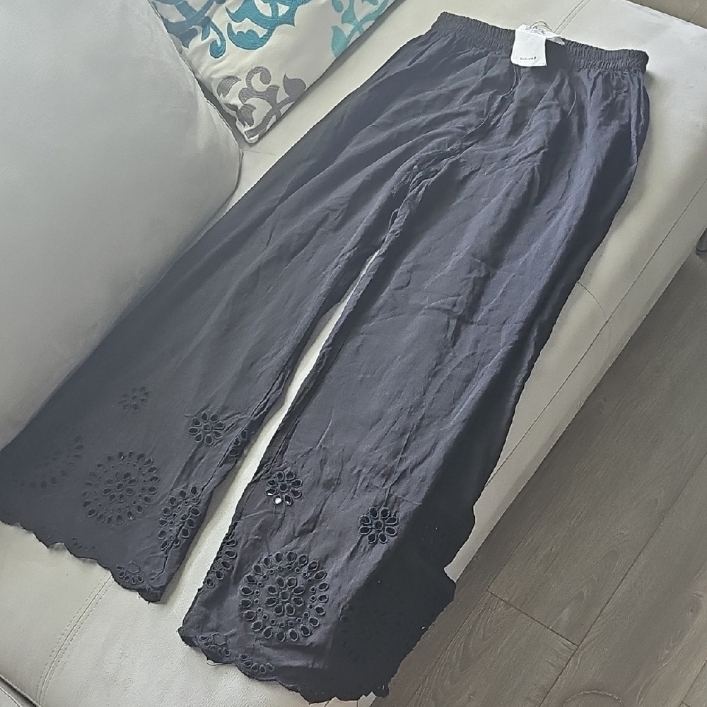 Salty Lemon Black Eyelet Wide-Leg Pants